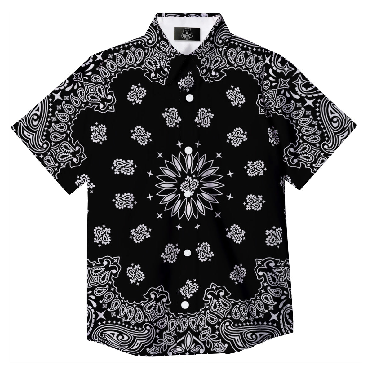 Bandana Black Paisley Print Button Up Shirt-grizzshop