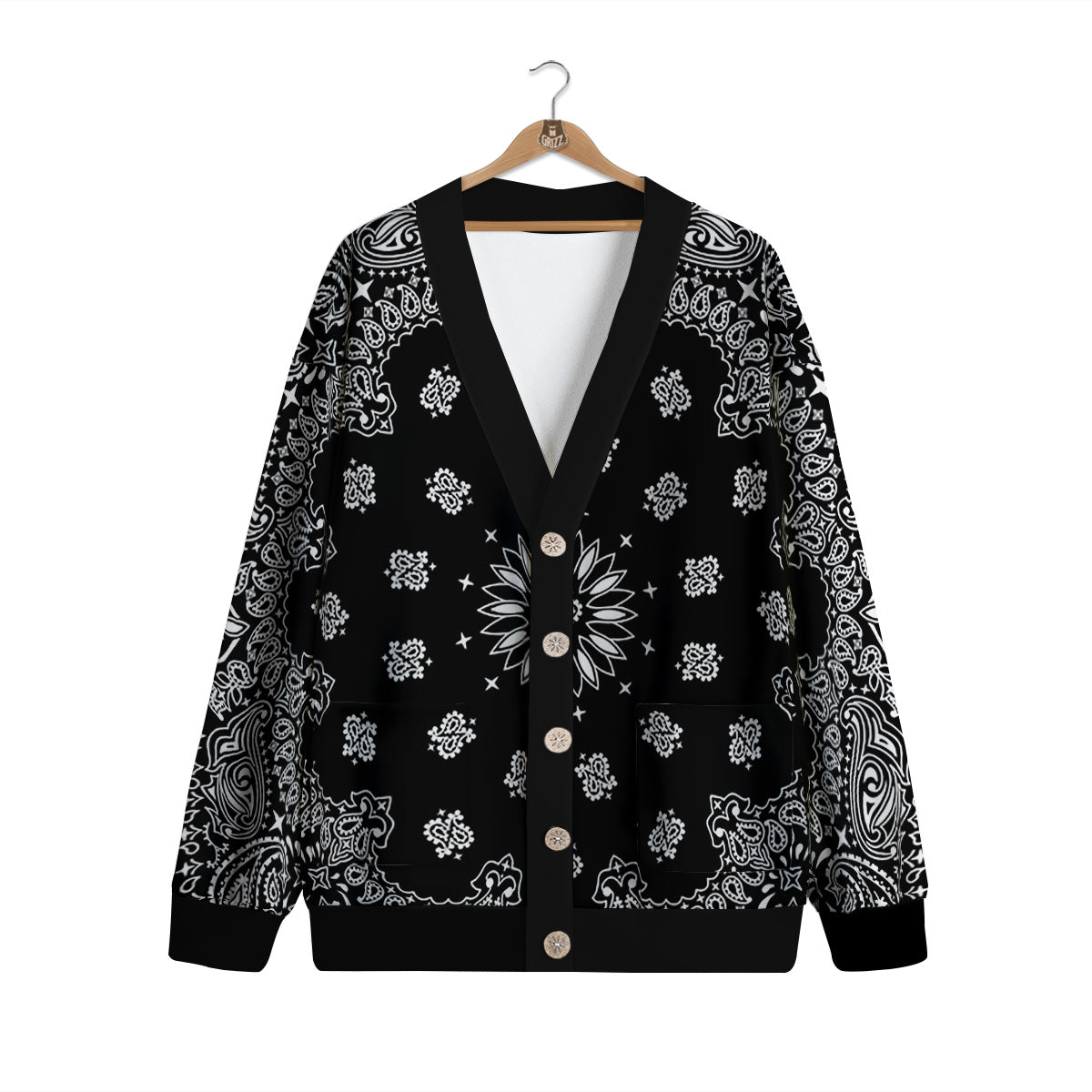 Bandana Black Paisley Print Cardigan-grizzshop