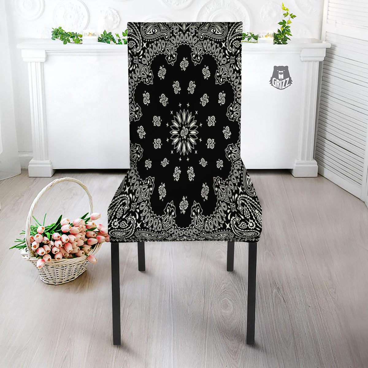 Bandana Black Paisley Print Dining Chair Slipcover-grizzshop