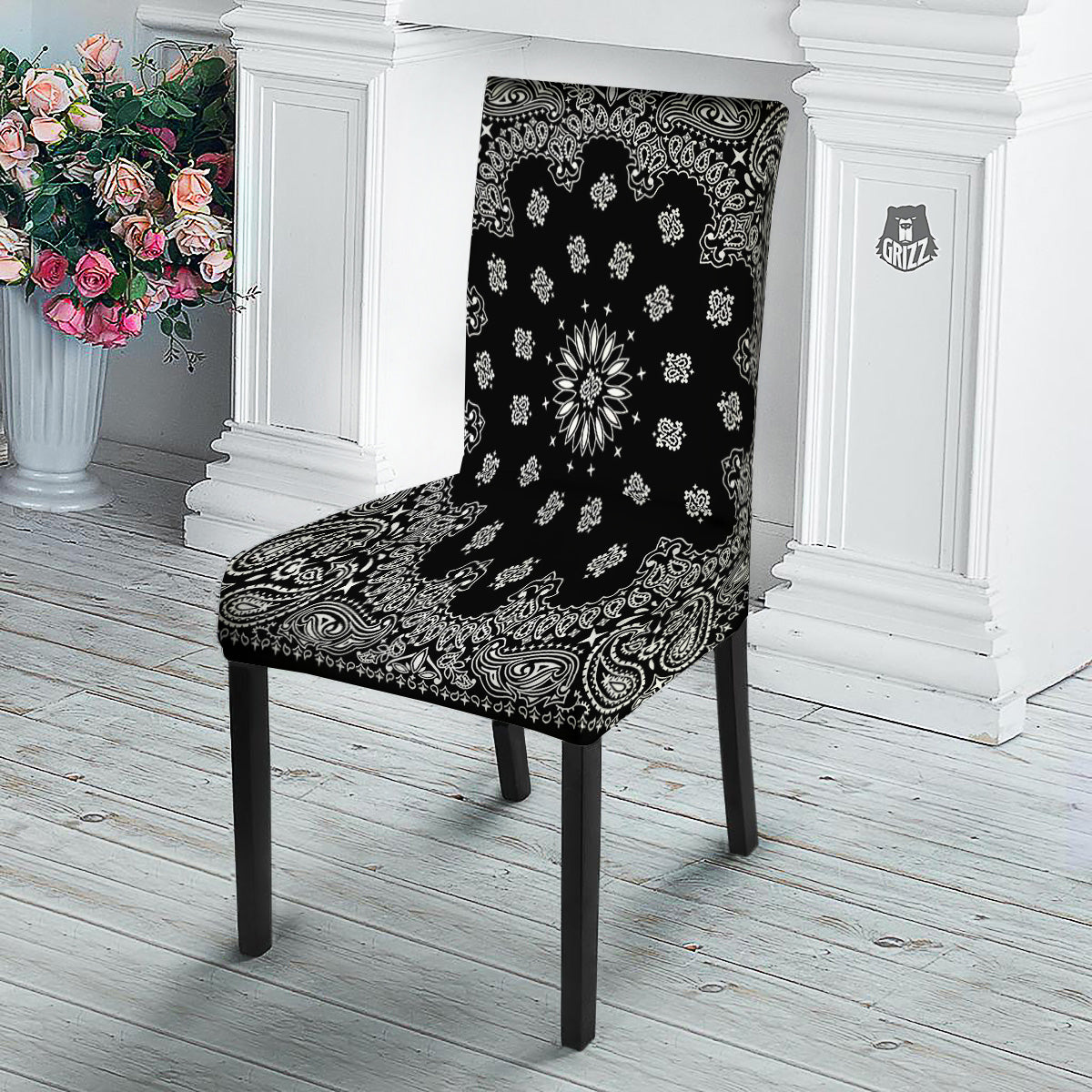 Bandana Black Paisley Print Dining Chair Slipcover-grizzshop