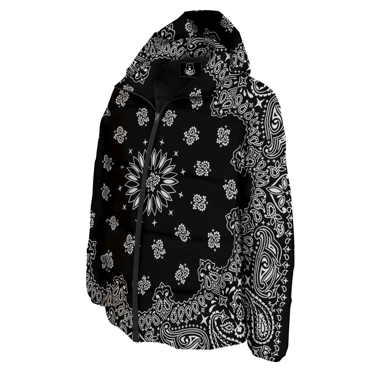 Bandana Black Paisley Print Down Jacket-grizzshop