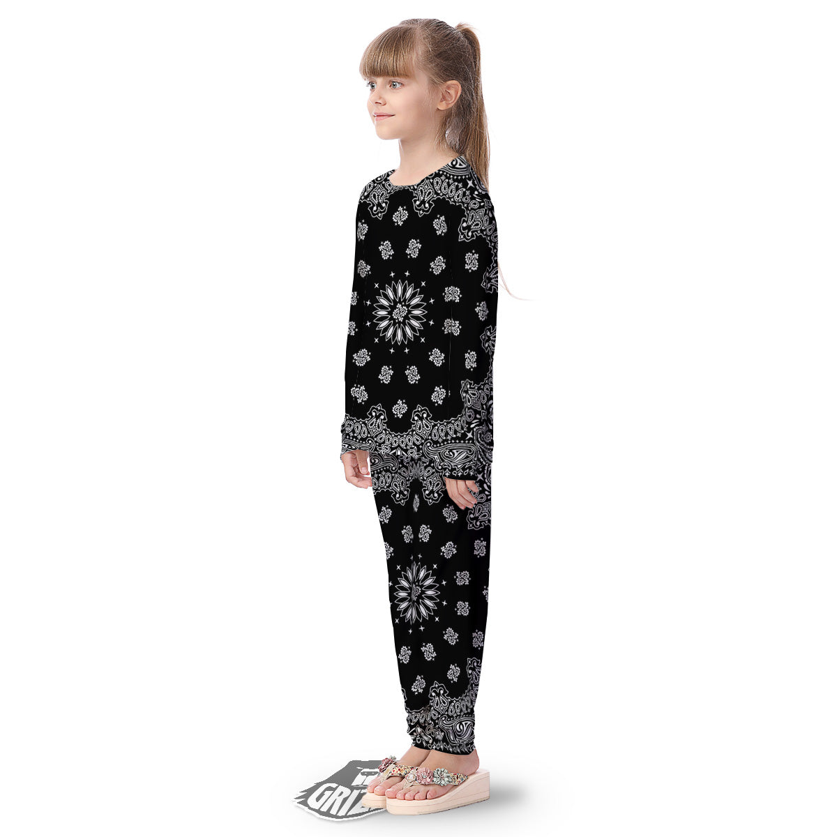 Bandana Black Paisley Print Kid's Pajamas-grizzshop