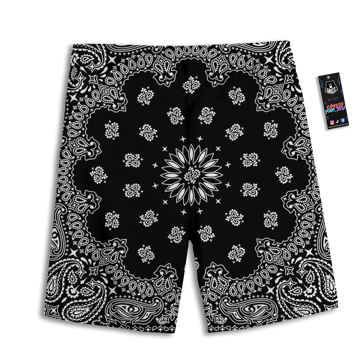 Bandana Black Paisley Print Men's Athletic Shorts