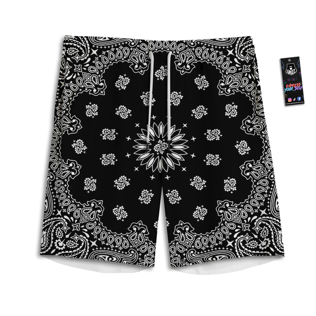Bandana Black Paisley Print Men's Athletic Shorts