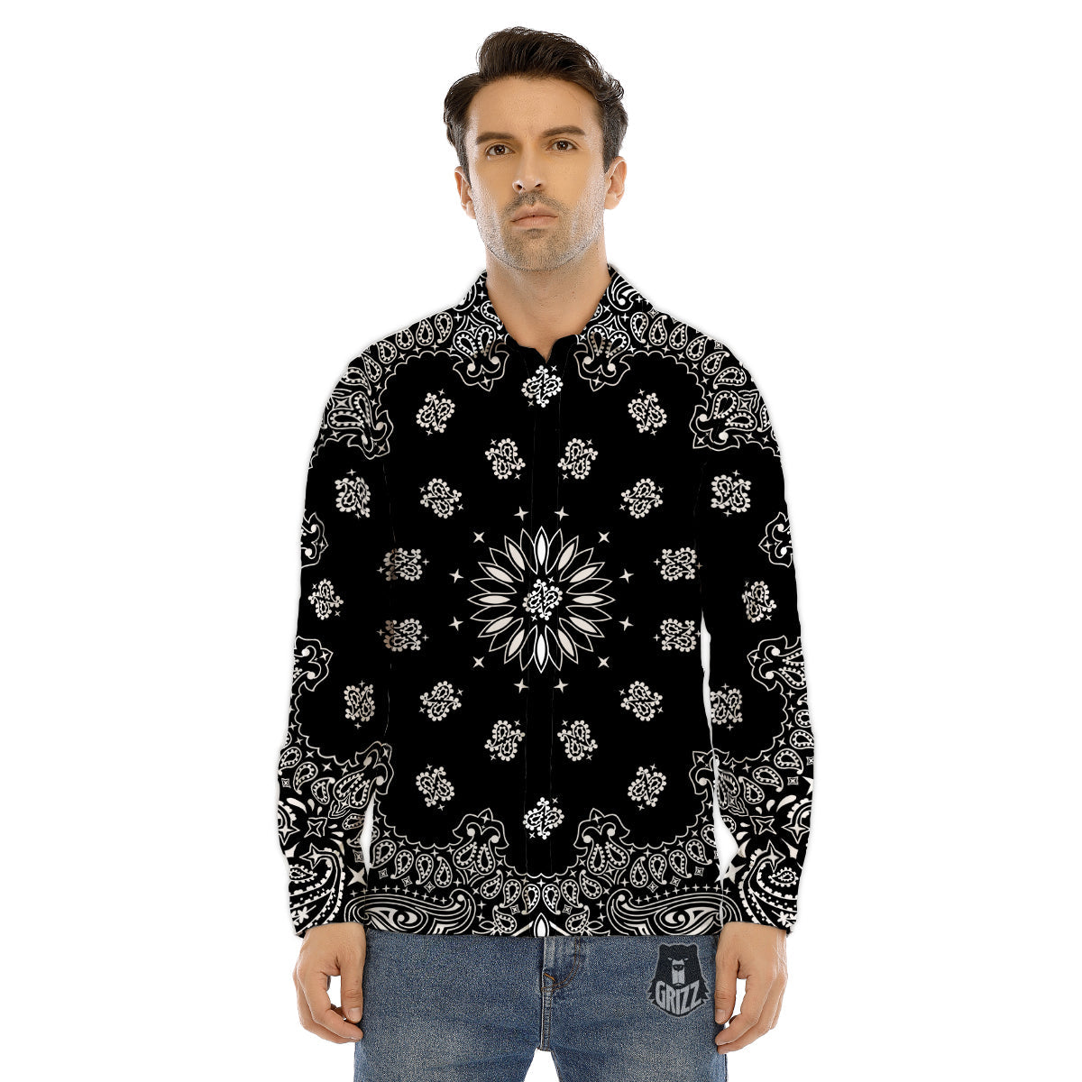 Bandana Black Paisley Print Men's Dress Shirts-grizzshop