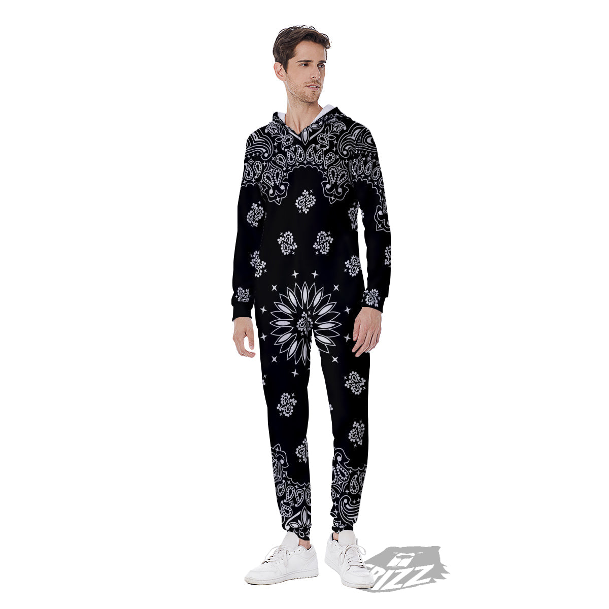 Bandana Black Paisley Print Men's Jumpsuit-grizzshop