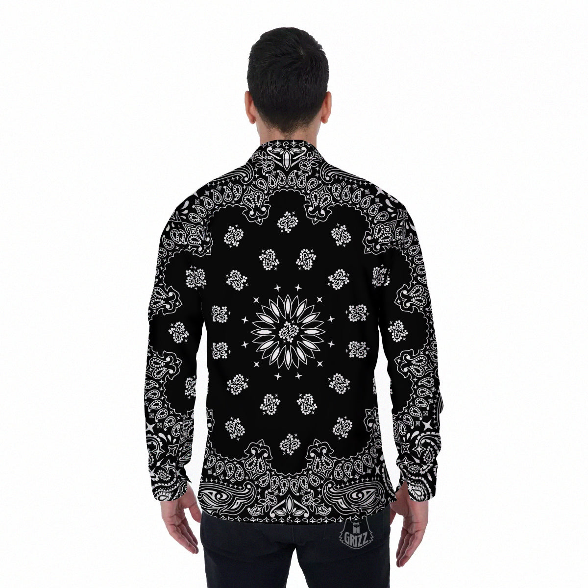 Bandana Black Paisley Print Men's Long Sleeve Shirts-grizzshop