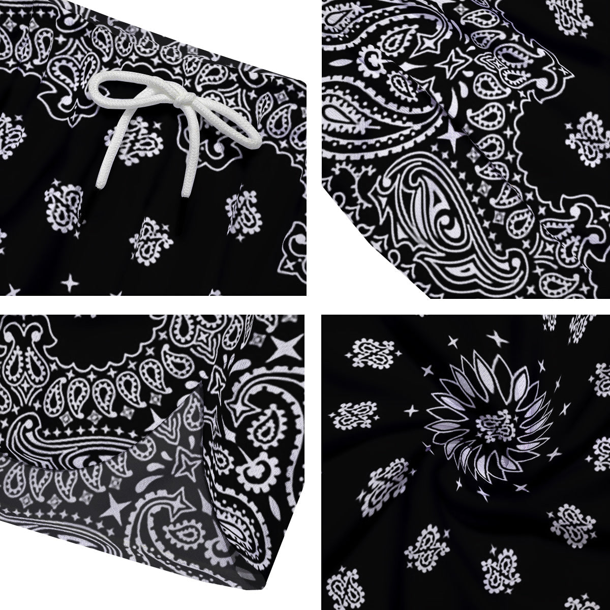 Bandana Black Paisley Print Men's Running Shorts-grizzshop