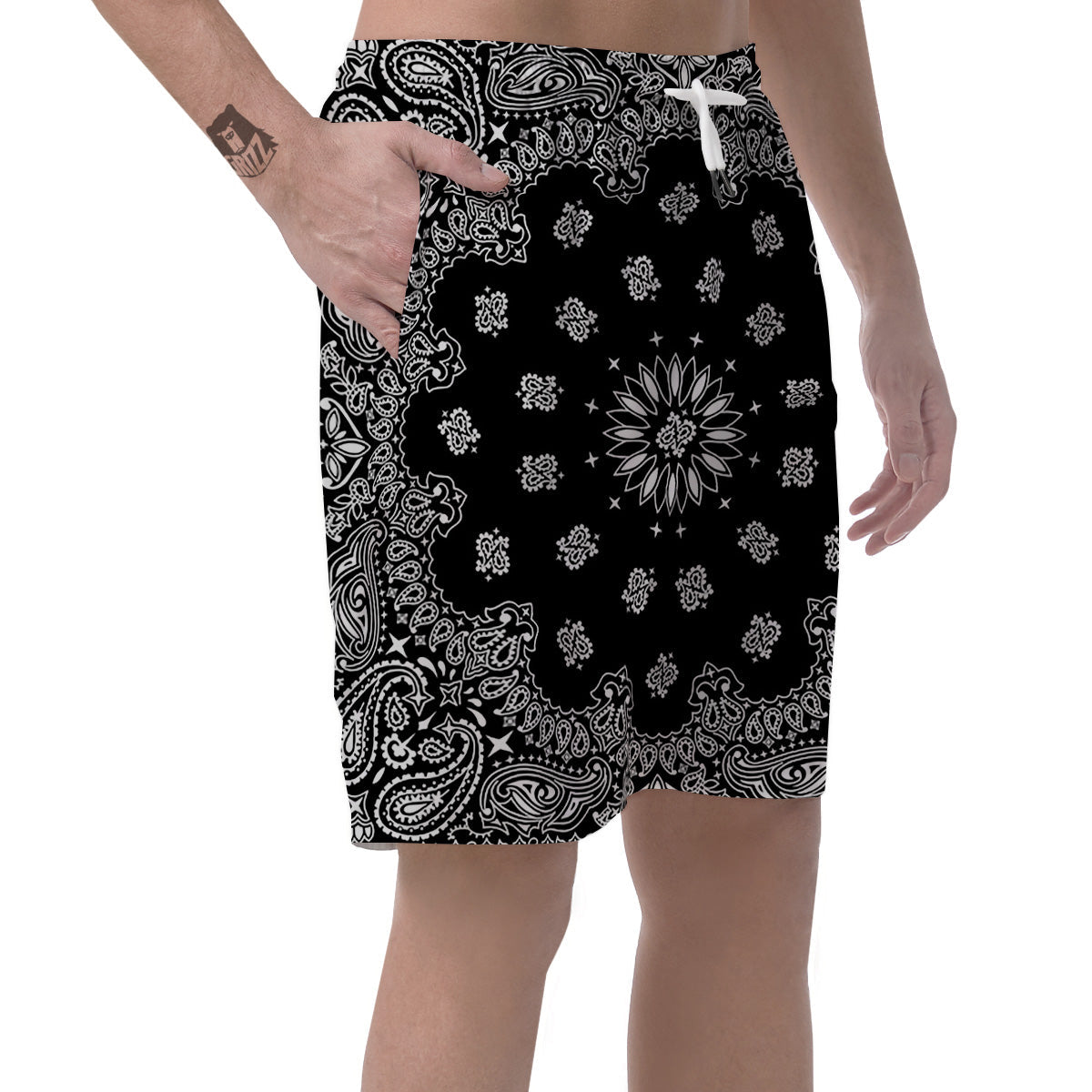 Bandana Black Paisley Print Men's Shorts-grizzshop