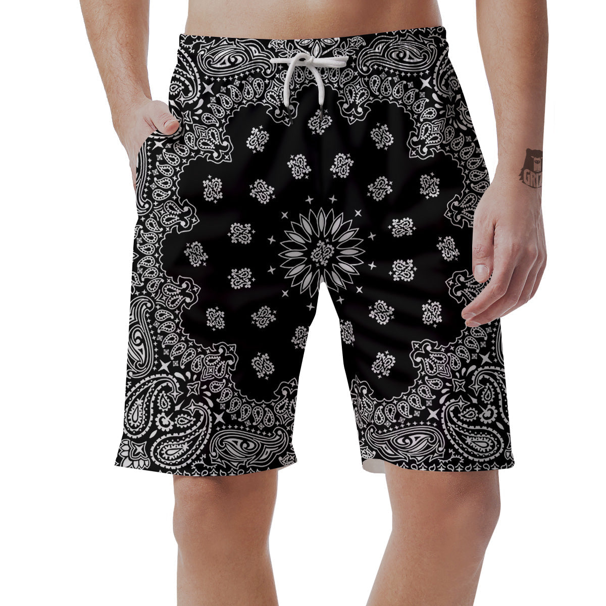 Bandana Black Paisley Print Men's Shorts-grizzshop