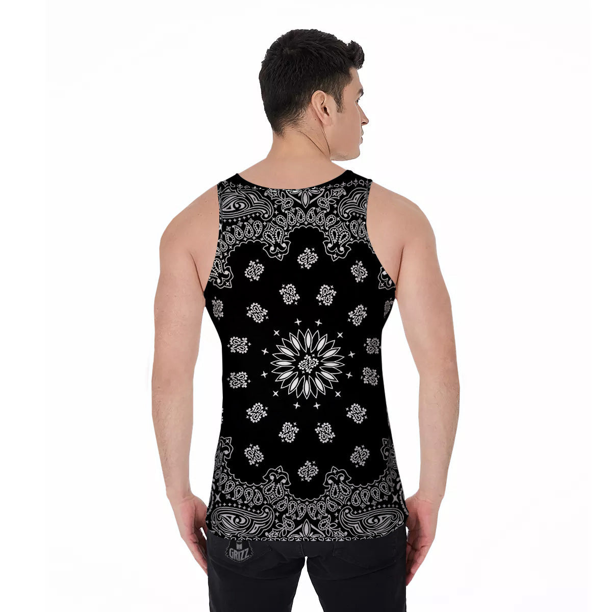 Bandana Black Paisley Print Men's Tank Top-grizzshop