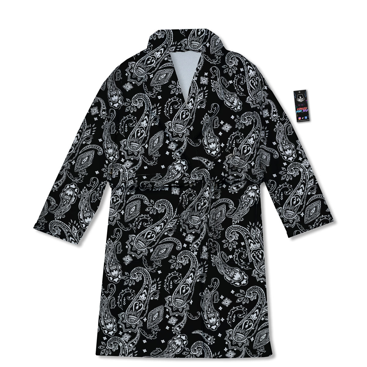 Bandana Black Paisley Print Pattern Bathrobe-grizzshop