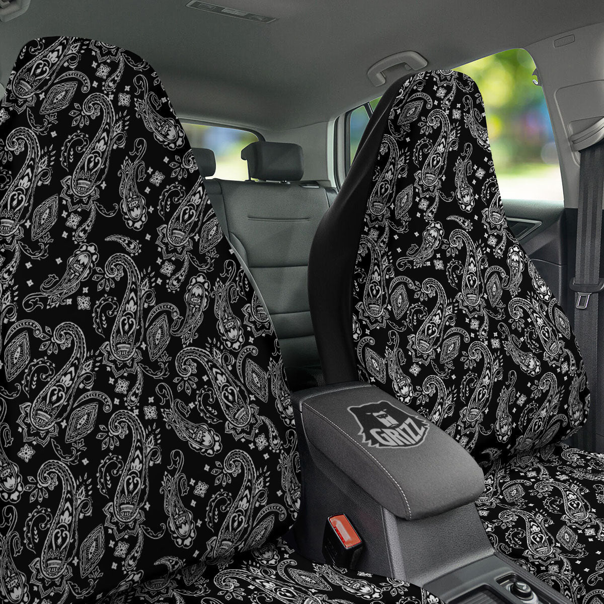 Bandana Black Paisley Print Pattern Car Seat Covers-grizzshop