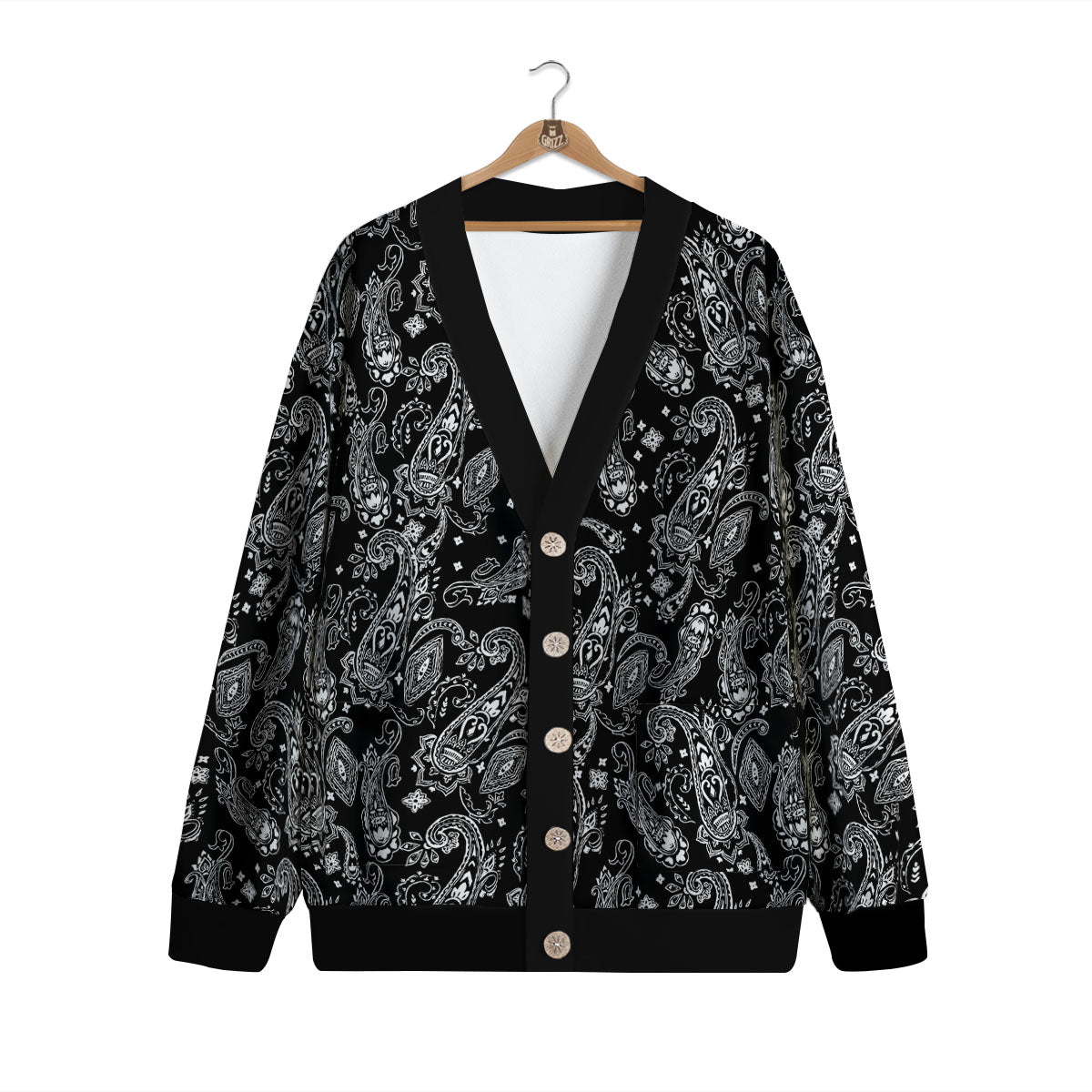 Bandana Black Paisley Print Pattern Cardigan-grizzshop