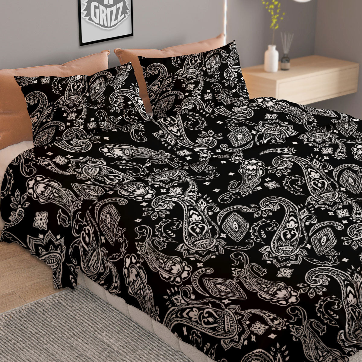 Bee Flower Print Pattern Duvet Cover Bedding Set
