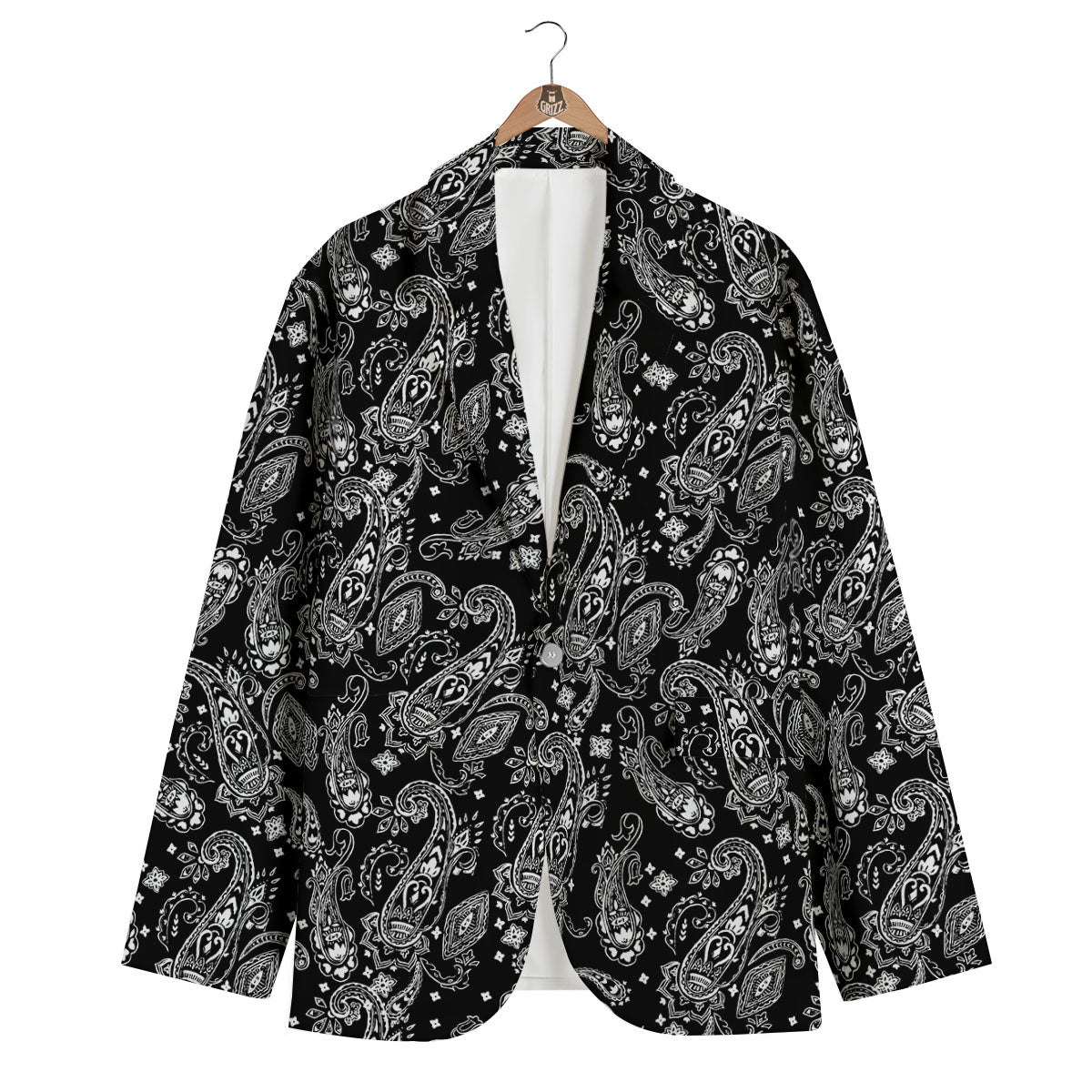 Bandana Black Paisley Print Pattern Men's Blazer-grizzshop
