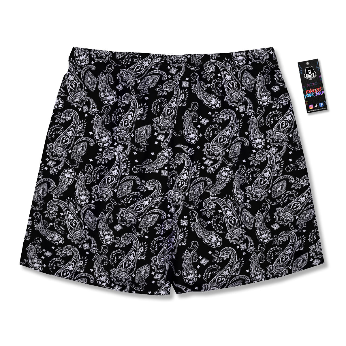 Bandana Black Paisley Print Pattern Men's Running Shorts-grizzshop