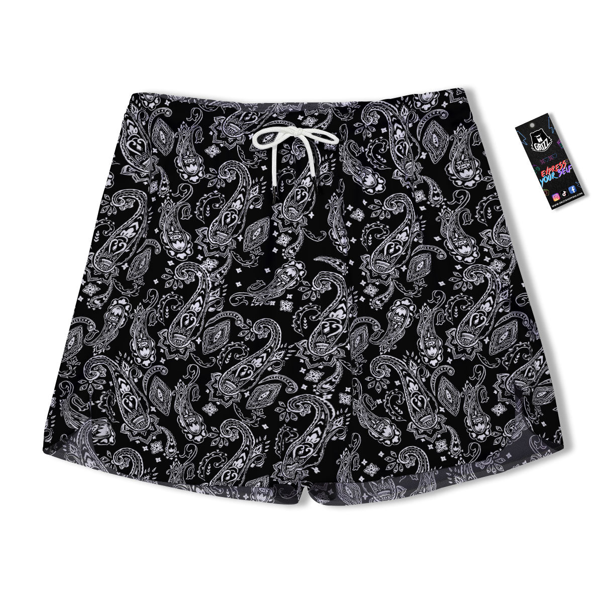 Bandana Black Paisley Print Pattern Men's Running Shorts-grizzshop