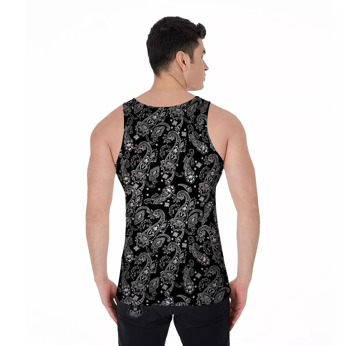 Bandana Black Paisley Print Pattern Men's Tank Top-grizzshop