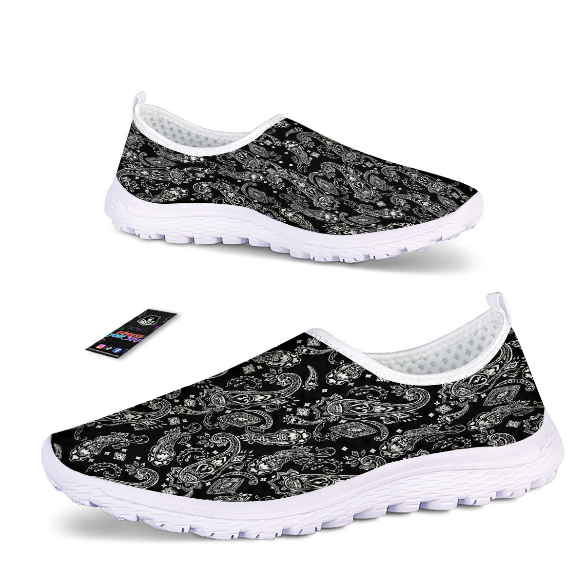 Bandana Black Paisley Print Pattern Nurse Shoes-grizzshop