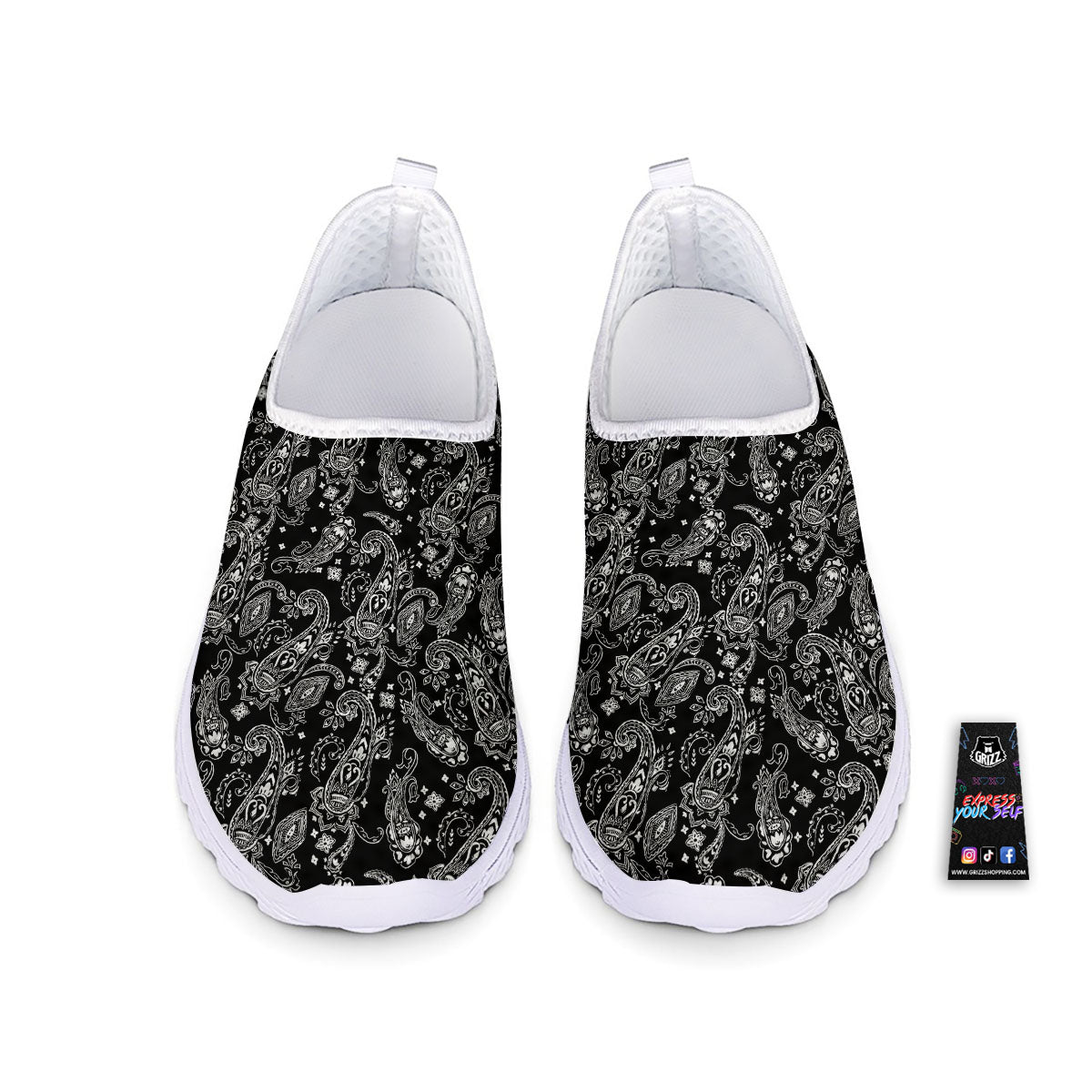 Bandana Black Paisley Print Pattern Nurse Shoes-grizzshop
