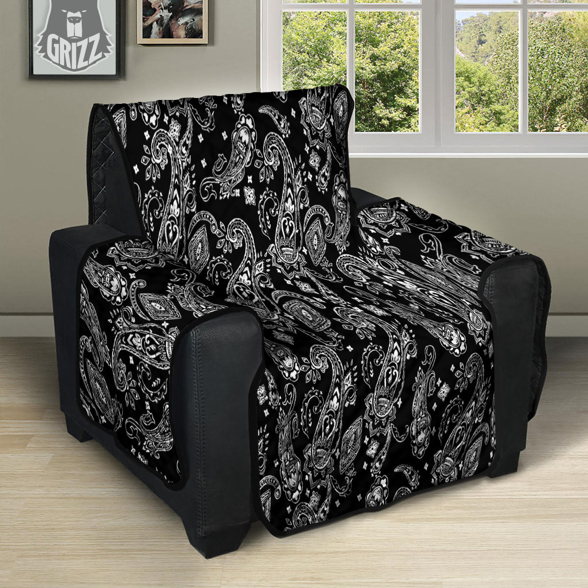 Bandana Black Paisley Print Pattern Recliner Protector-grizzshop