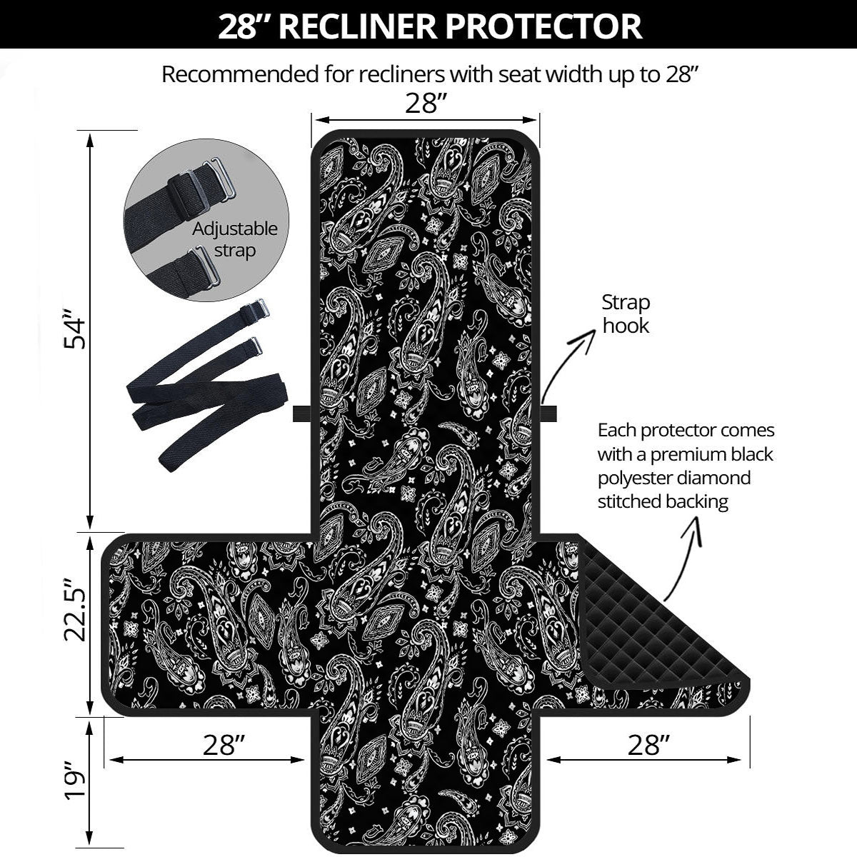 Bandana Black Paisley Print Pattern Recliner Protector-grizzshop