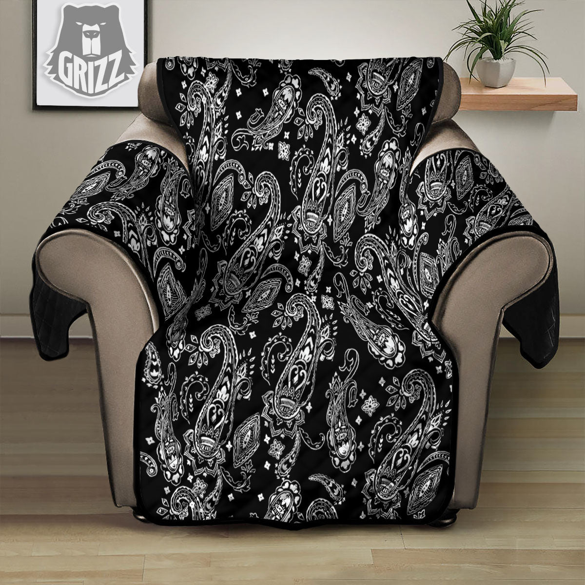 Bandana Black Paisley Print Pattern Recliner Protector-grizzshop