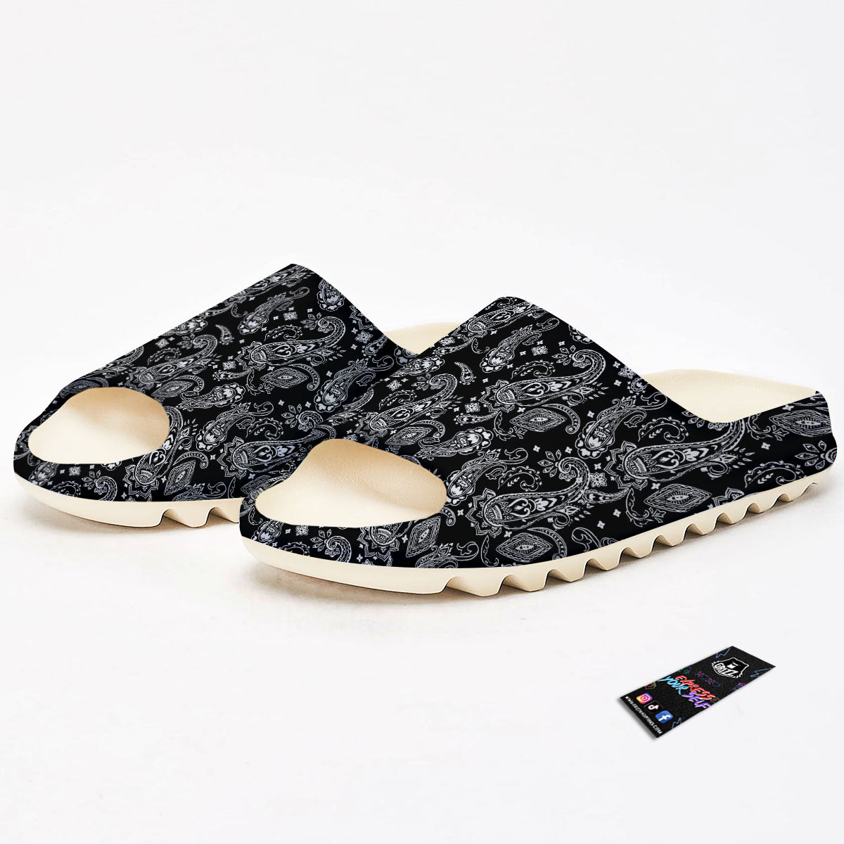 Bandana Black Paisley Print Pattern Sandals-grizzshop
