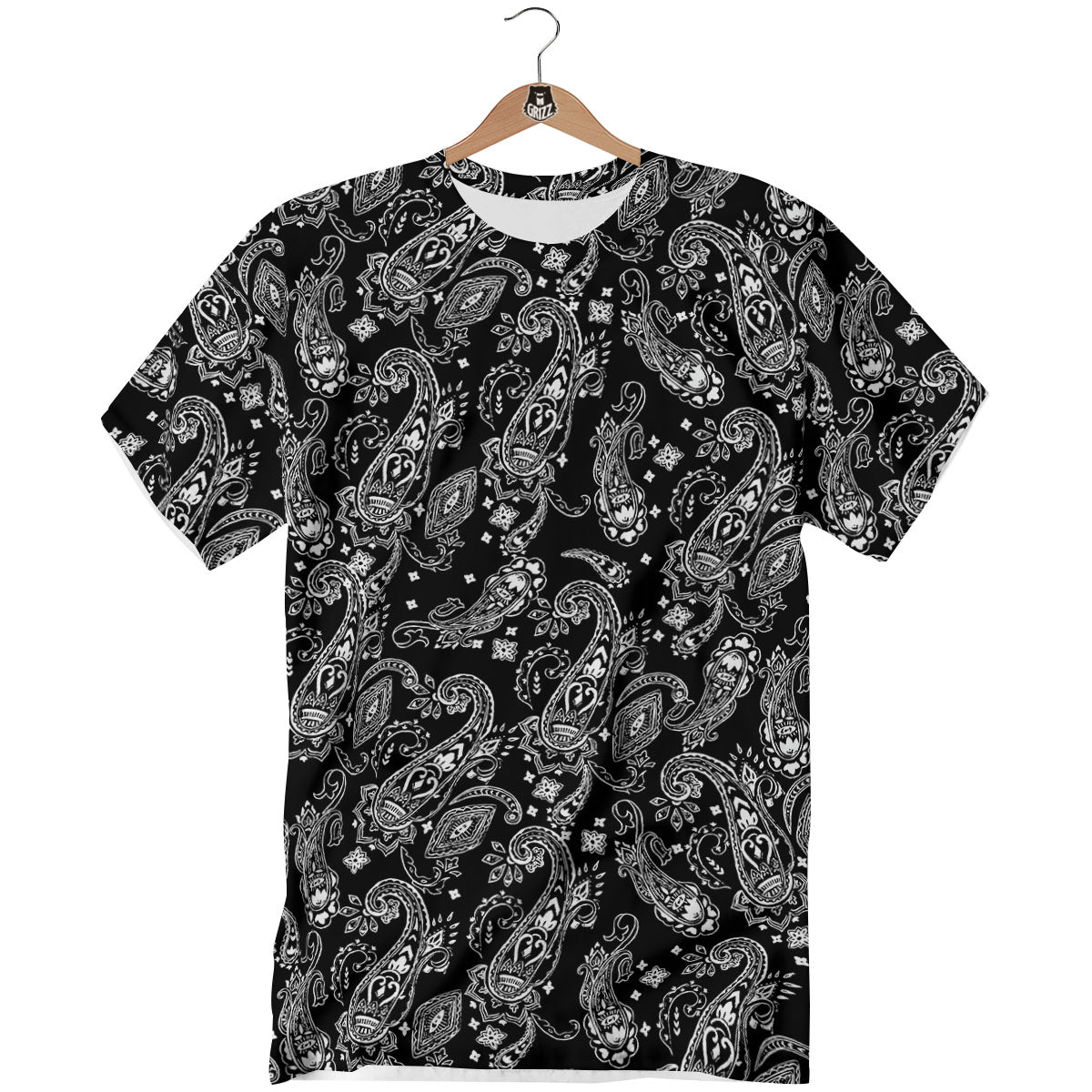 Bandana Black Paisley Print Pattern T-Shirt-grizzshop