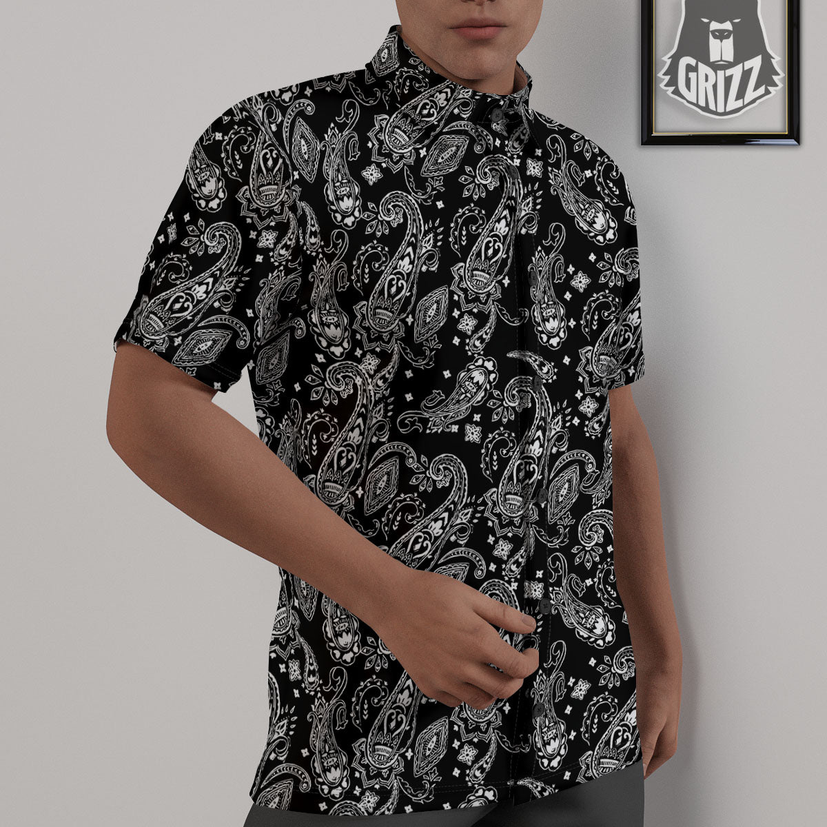 Bandana Black Paisley Print Pattern Untucked Shirts-grizzshop