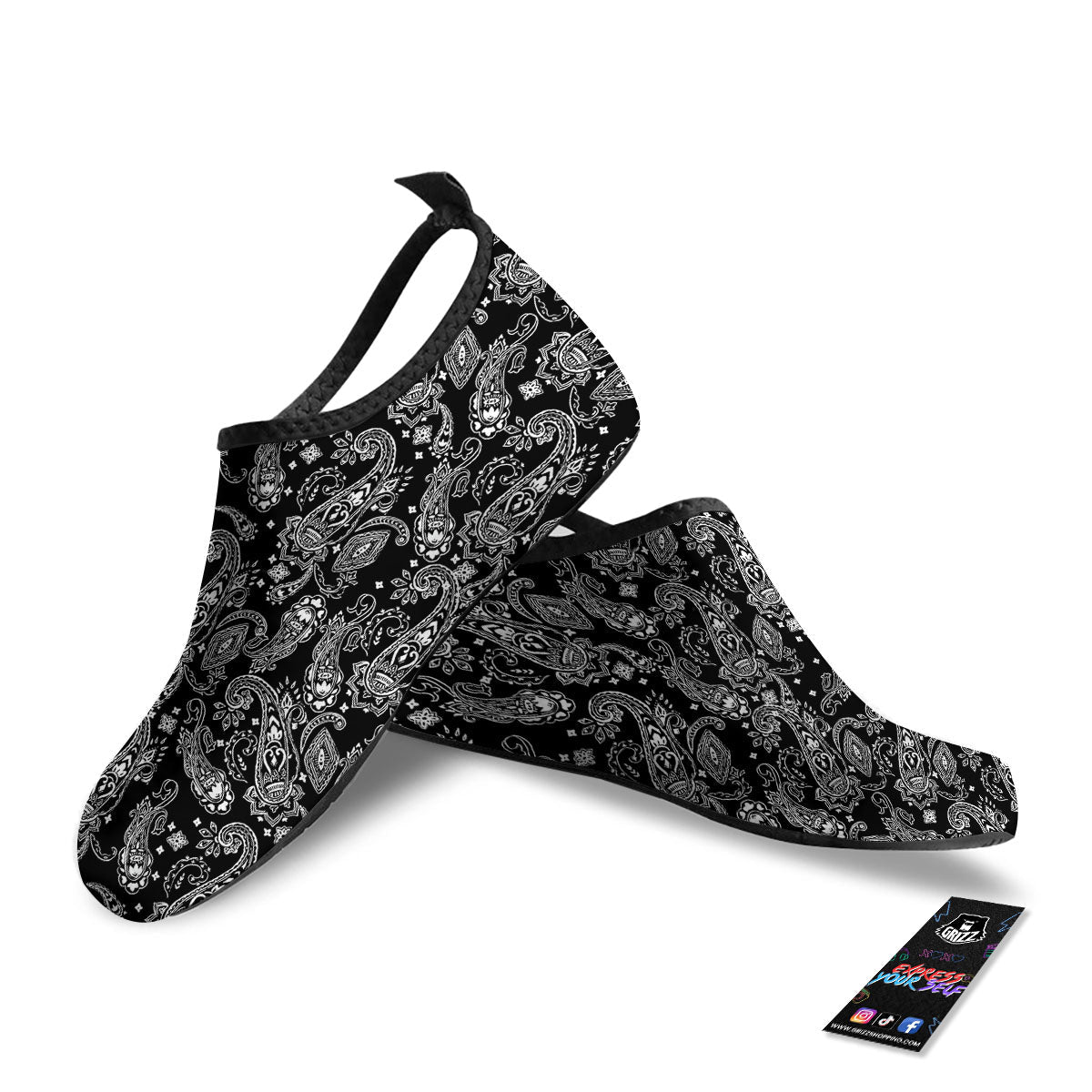 Bandana Black Paisley Print Pattern Water Shoes-grizzshop
