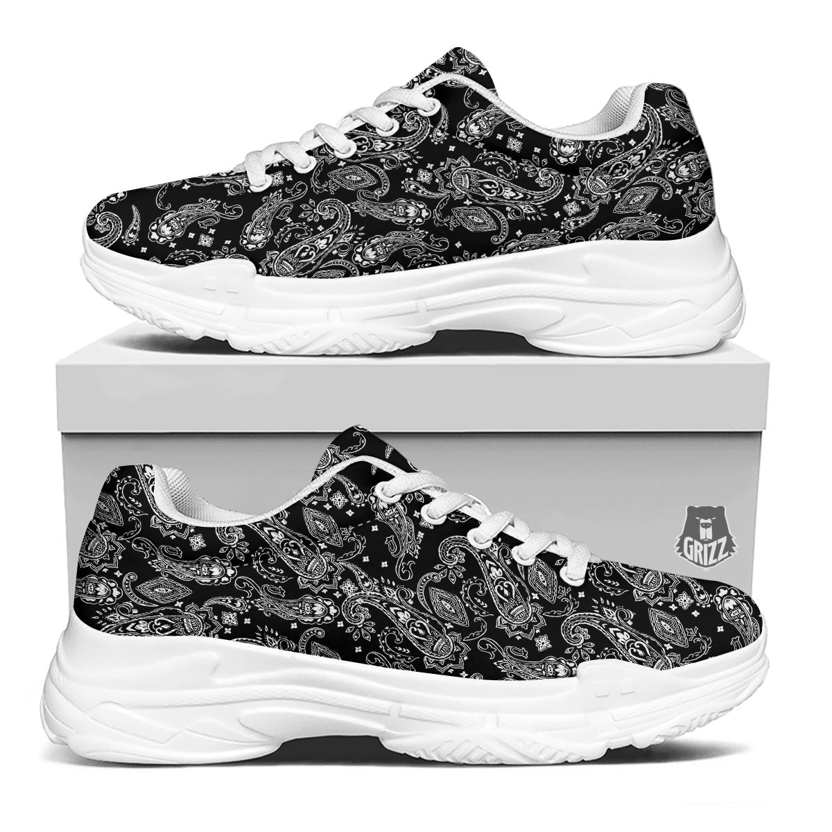 Bandana Black Paisley Print Pattern White Chunky Shoes-grizzshop