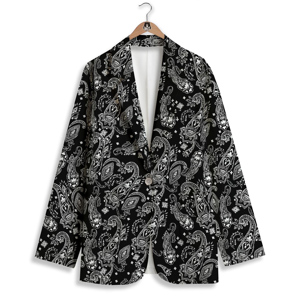 Bandana Black Paisley Print Pattern Women's Blazer-grizzshop