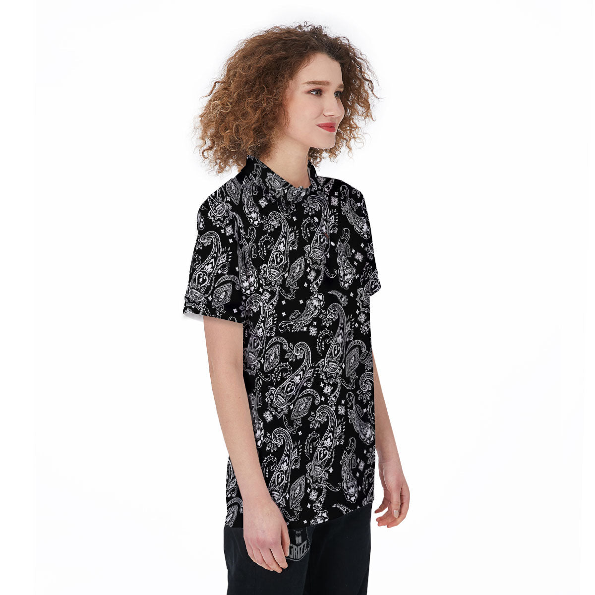 Bandana Black Paisley Print Pattern Women's Golf Shirts-grizzshop