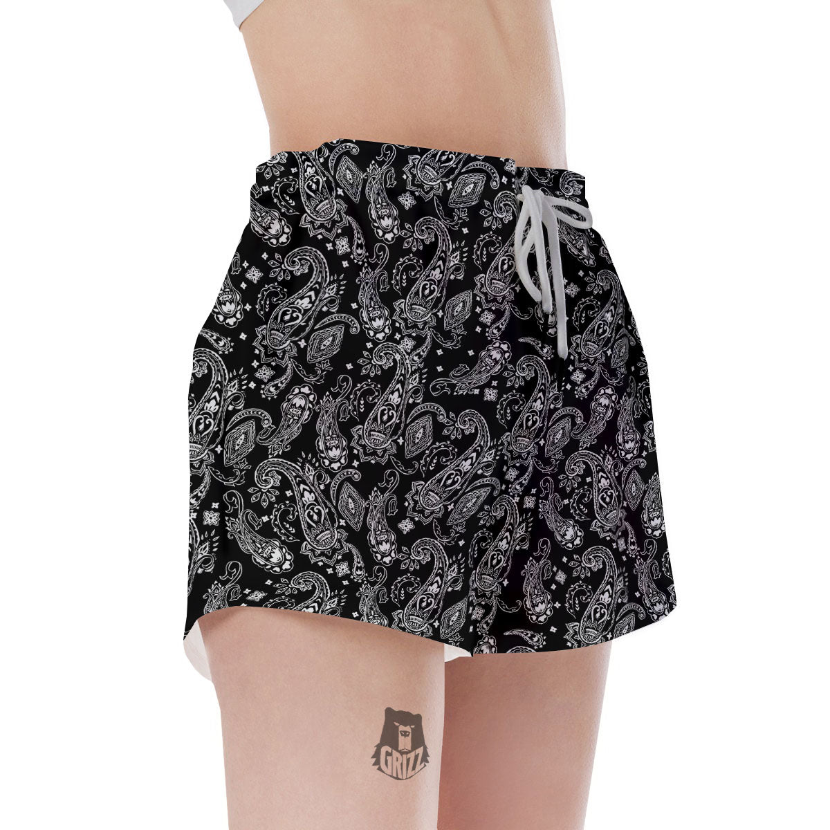 Bandana Black Paisley Print Pattern Women's Shorts-grizzshop