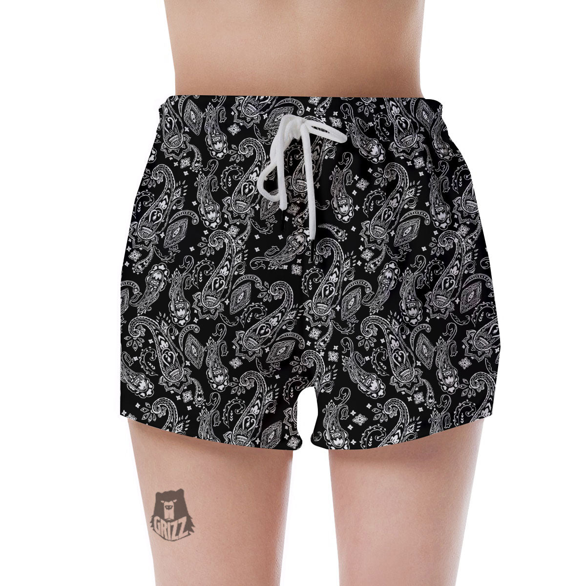 Bandana Black Paisley Print Pattern Women's Shorts-grizzshop