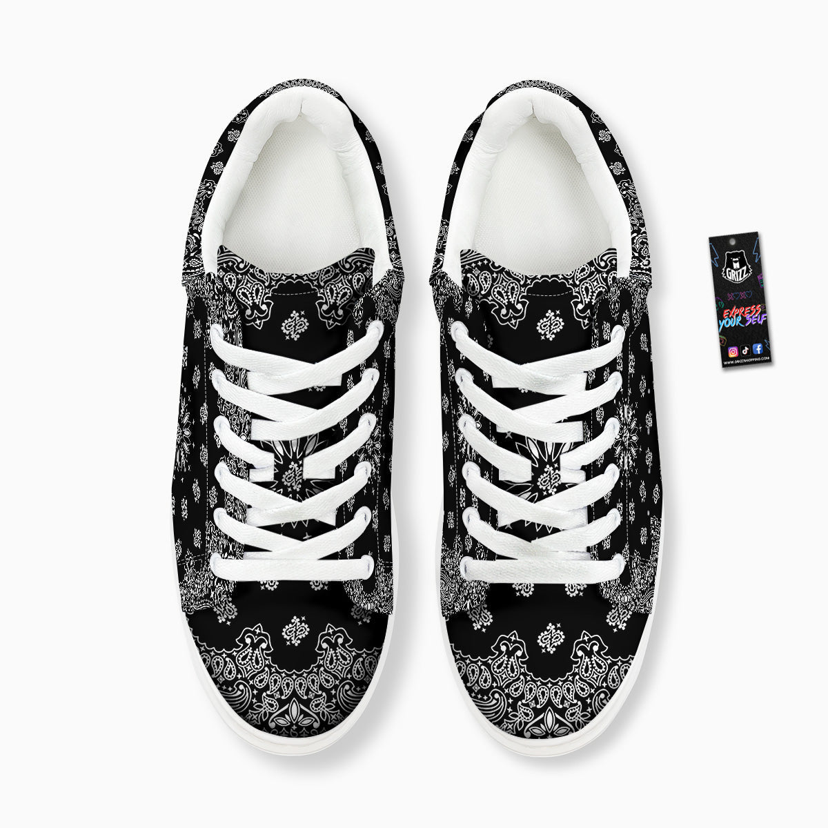 Bandana Black Paisley Print Platform Shoes-grizzshop