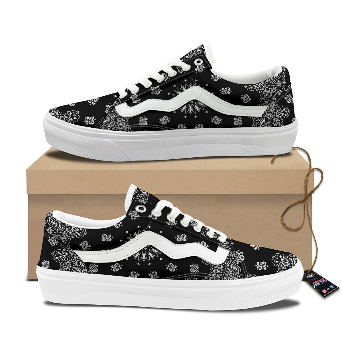 Bandana Black Paisley Print Skate Shoes-grizzshop