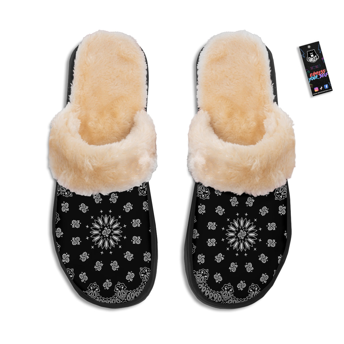 Bandana Black Paisley Print Slippers-grizzshop