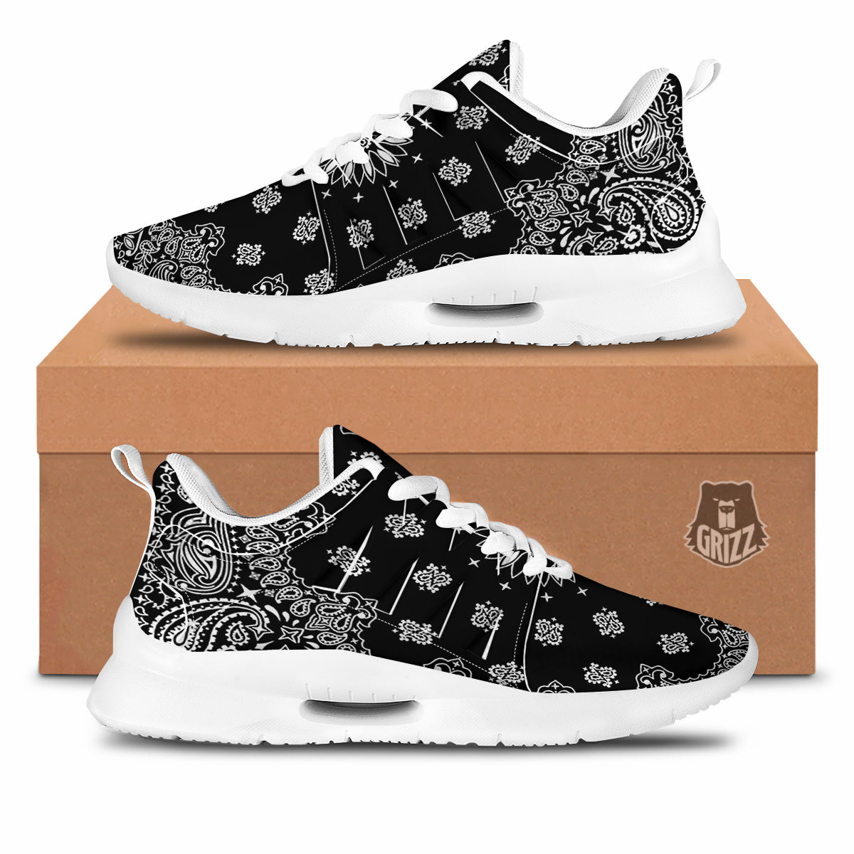 Bandana Black Paisley Print Tennis Shoes-grizzshop