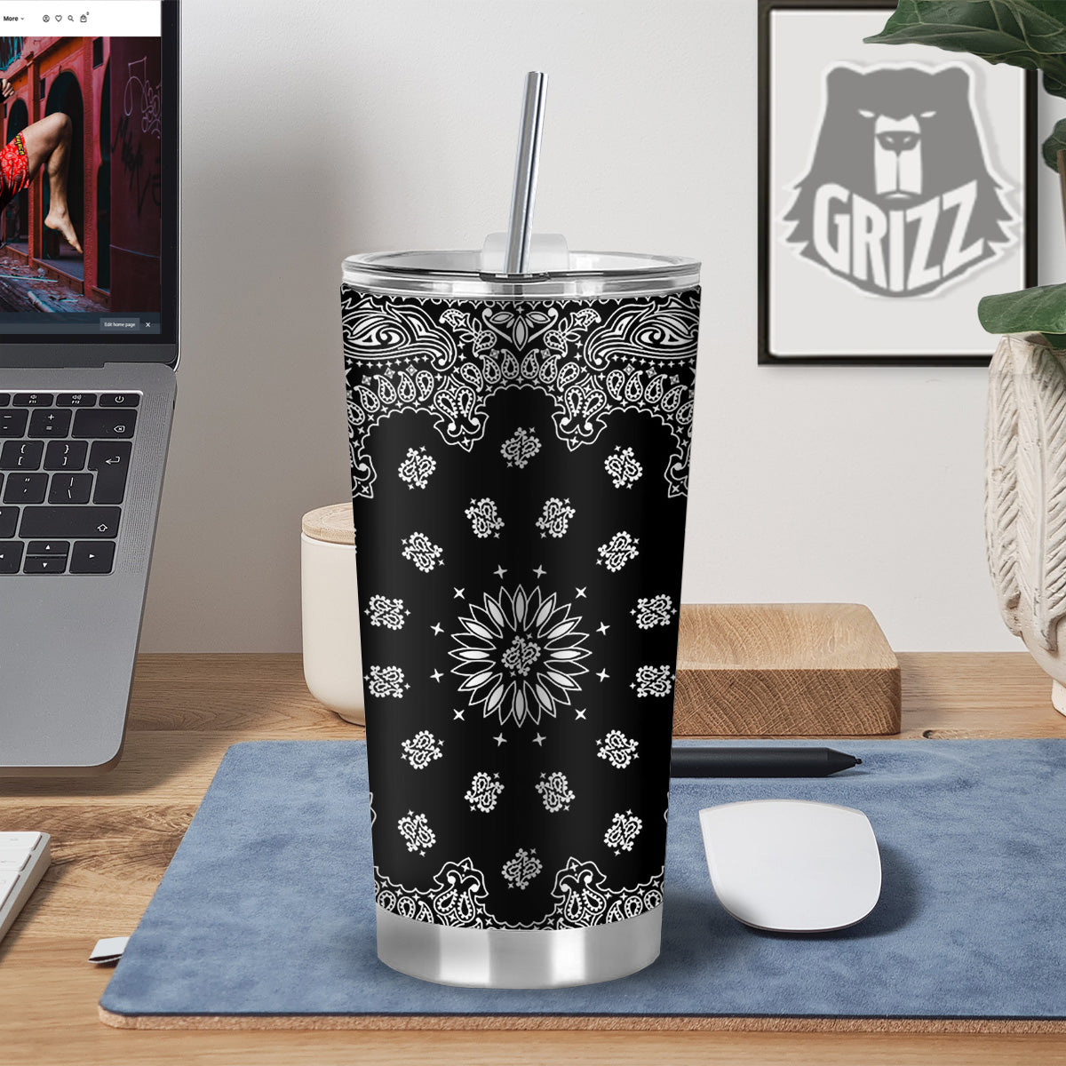 Bandana Black Paisley Print Tumbler-grizzshop