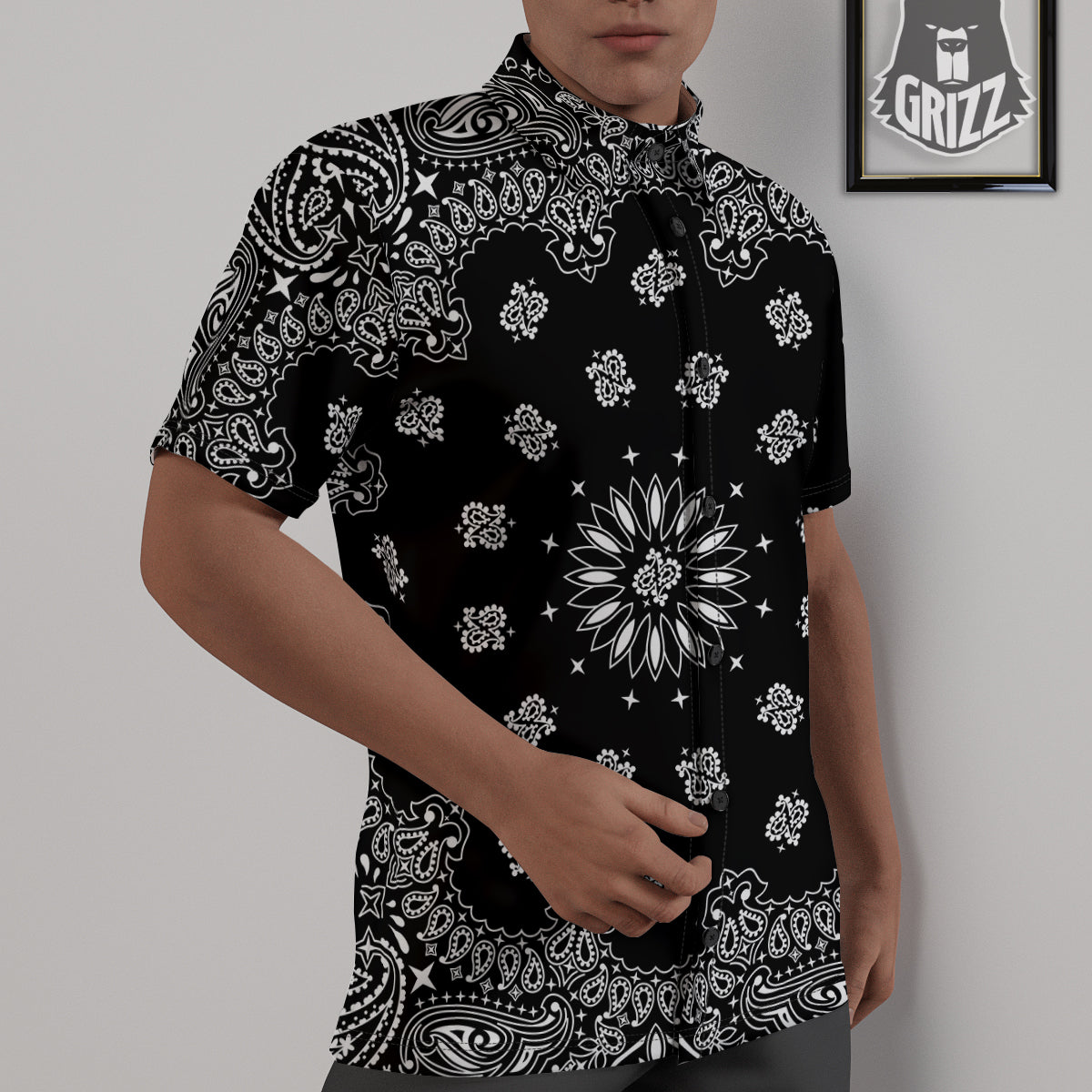 Bandana Black Paisley Print Untucked Shirts-grizzshop