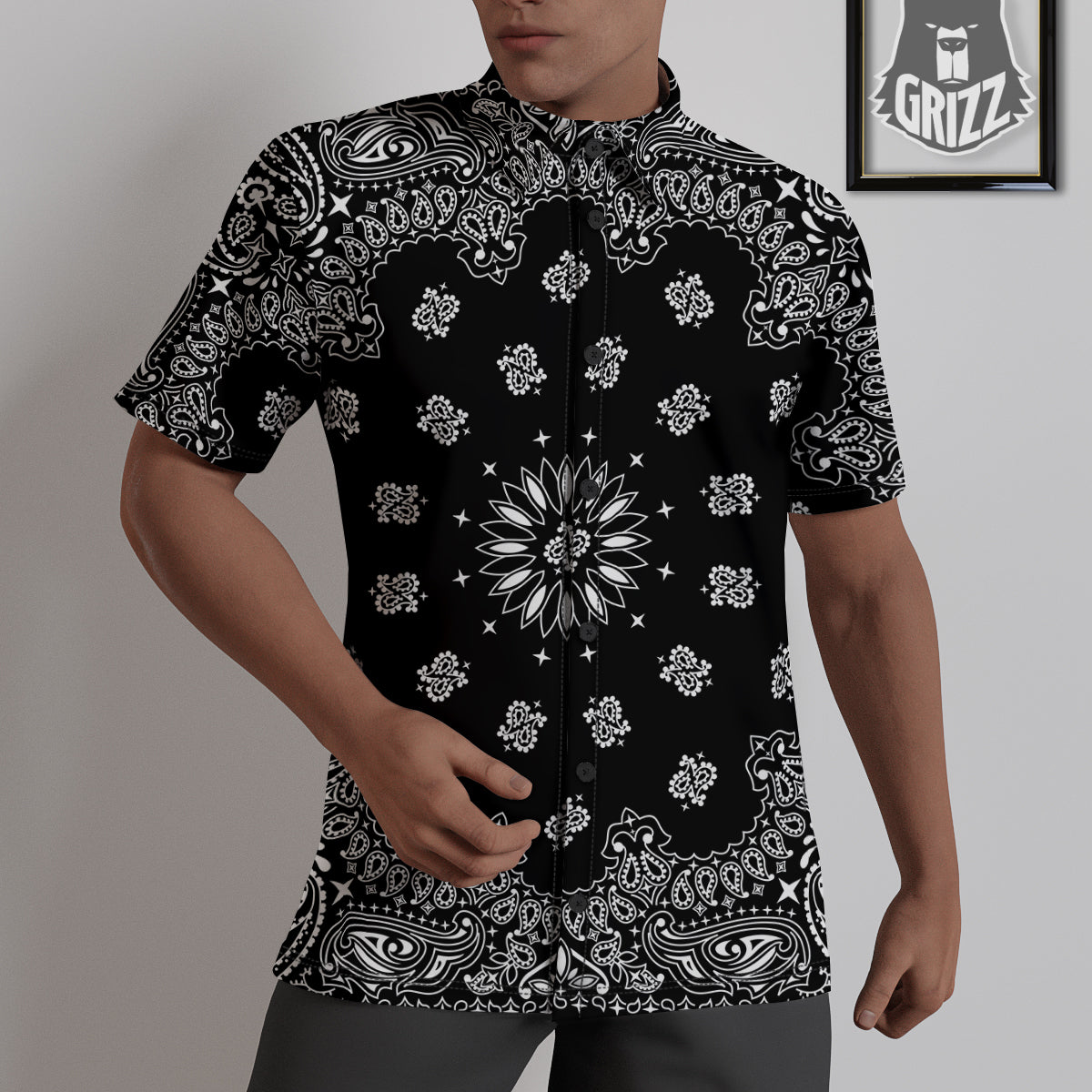 Bandana Black Paisley Print Untucked Shirts-grizzshop