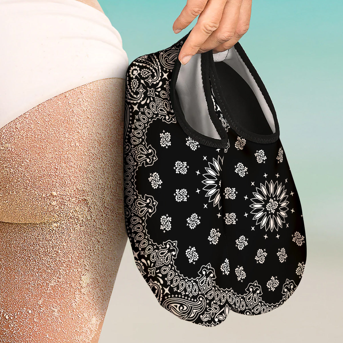 Bandana Black Paisley Print Water Shoes-grizzshop