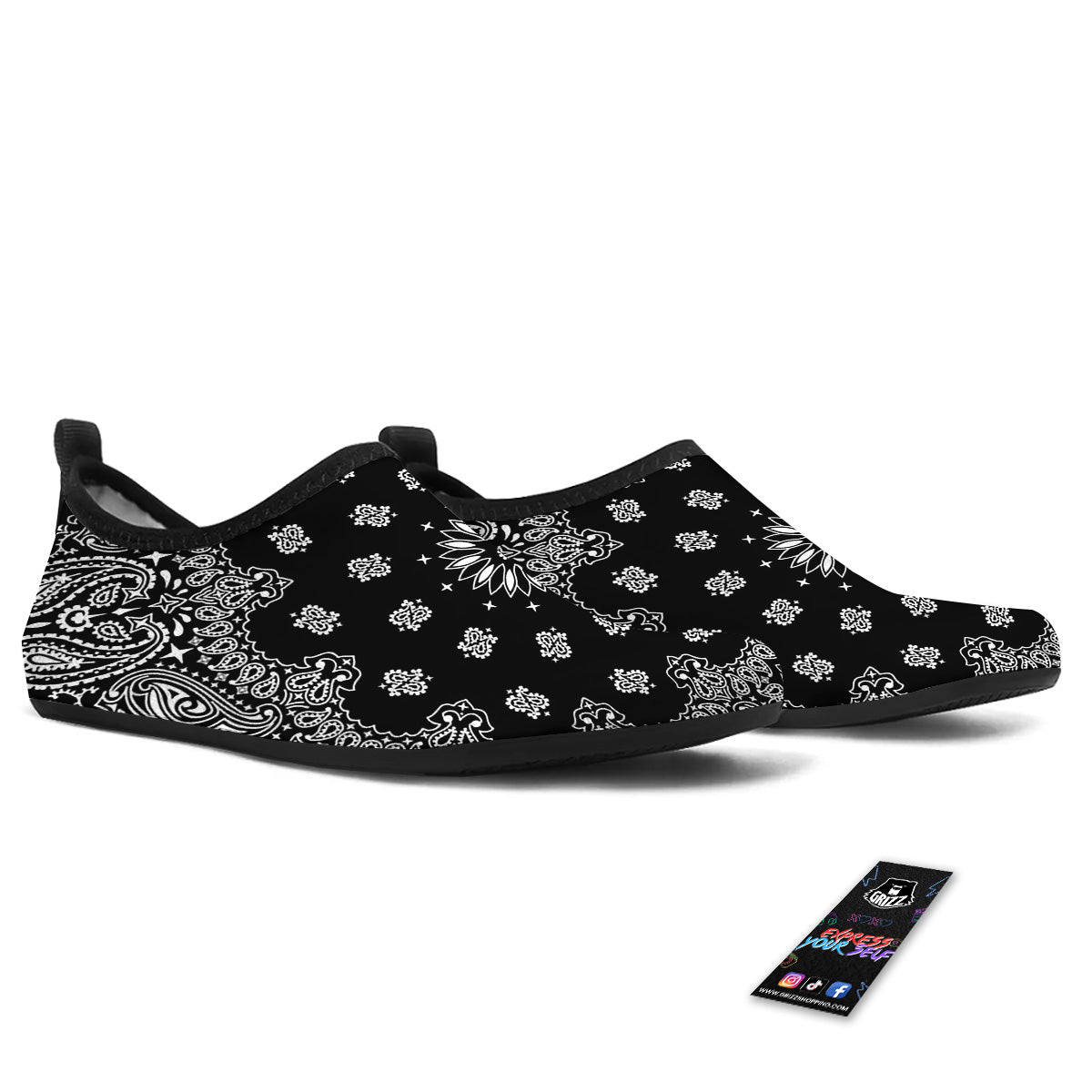 Bandana Black Paisley Print Water Shoes-grizzshop
