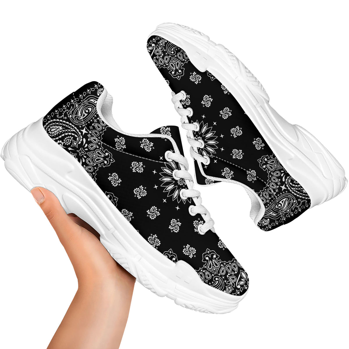 Bandana Black Paisley Print White Chunky Shoes-grizzshop