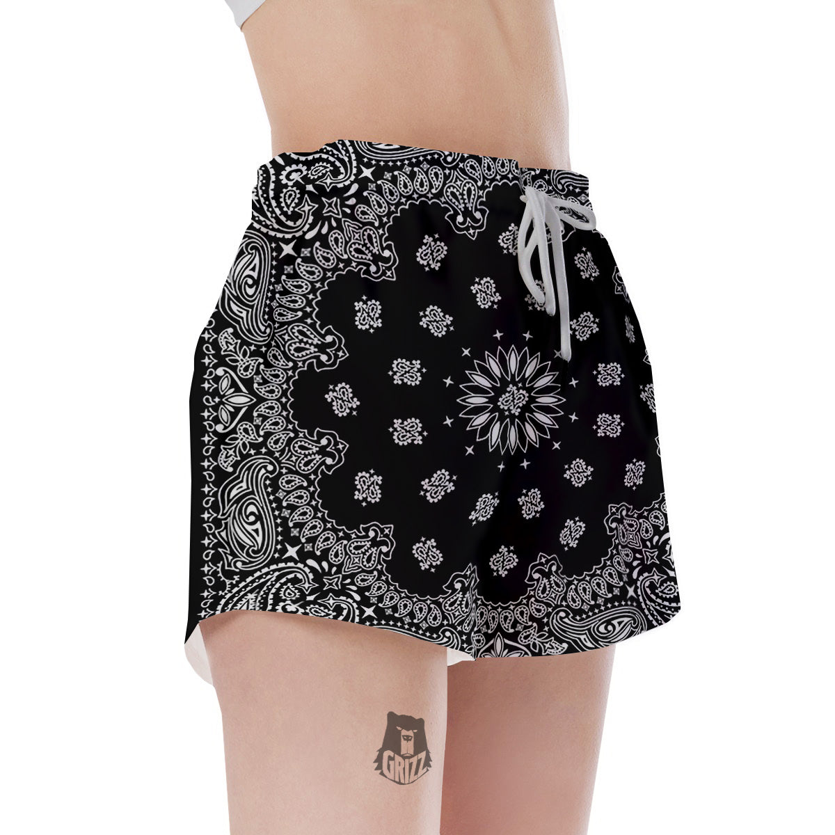 Bandana Black Paisley Print Women's Shorts-grizzshop