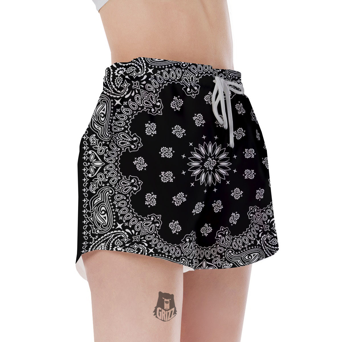 Bandana Black Paisley Print Women's Shorts-grizzshop