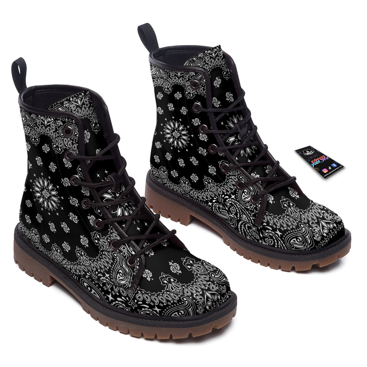 Bandana Black Paisley Print Work Boots-grizzshop